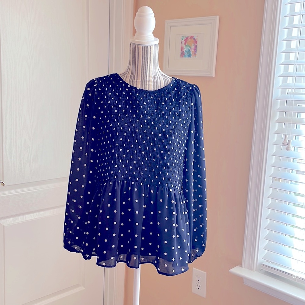 SMOCKED FRONT PEPLUM BLOUSE